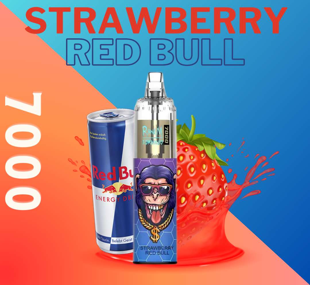 RandM Tornado Vape 7000 Strawberry Red Bull 🍹🍓